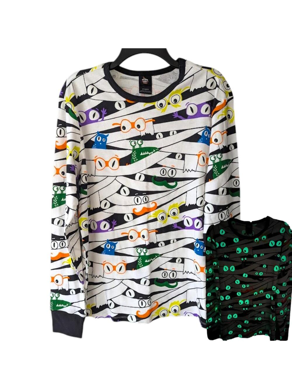 Hyde and EEK! Mummy Sleep Shirt Men's Medium Glow in the Dark Halloween Pajama